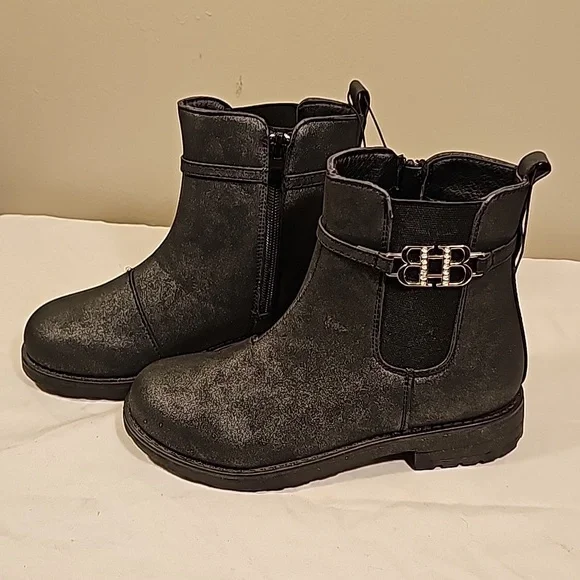 Dress boots stylish booties size 1 / 2 / 13 new black BEBE Girls LOW HEEL - Picture 1 of 9